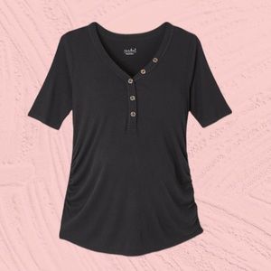 𝅺ISABEL Maternity by Ingrid & Isabel Elbow Sleeve V-Neck Henley Maternity Top